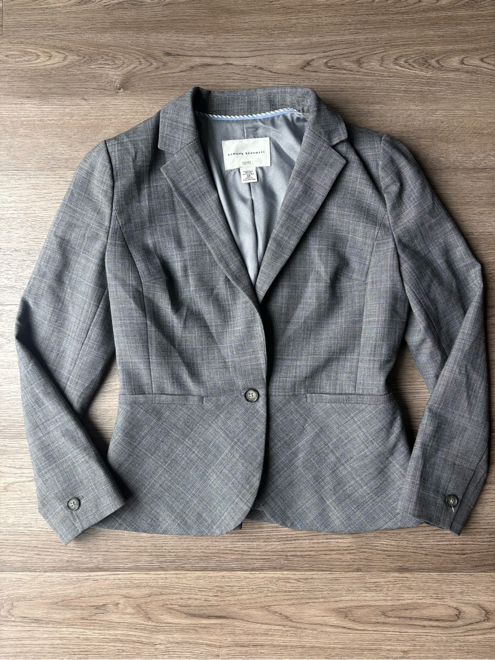 Banana Republic Gray Plaid Wool Tailored Blazer Business Jacket